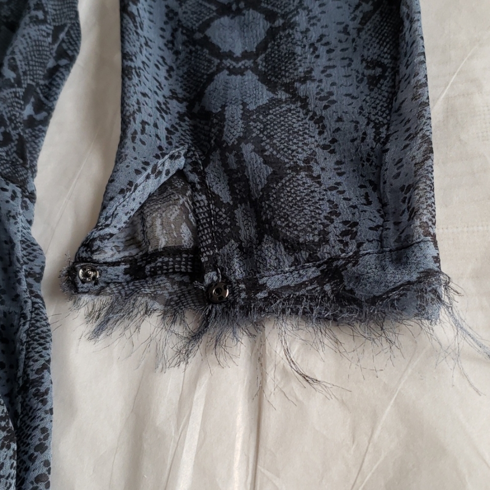 Rebecca Taylor New SILK Drawstring Blouse Top Long Sleeves Sheer Blue Womens🎉HP - Picture 11 of 15